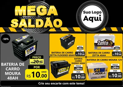 Modelo de Encarte para Encarte A4 Horizontal com o tema Mega Saldão para Baterias Elétricas