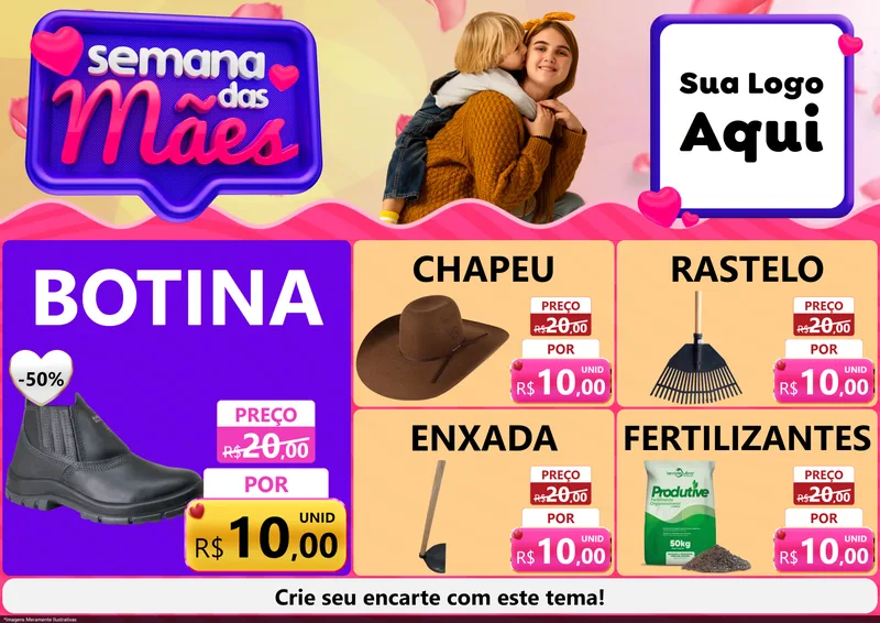 Modelo de Encarte para Encarte A4 Horizontal com o tema Semana das Mães para Agropecuária