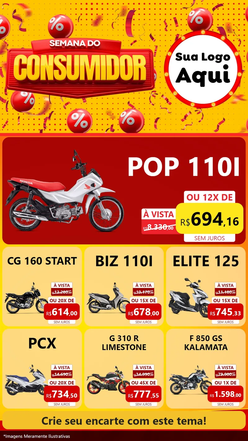 Modelo de Rede Social para Stories com o tema Semana do Consumidor para Concessionaria de Motos