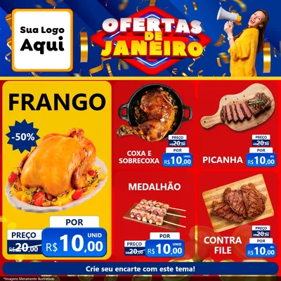 Modelo de Rede Social para Feed Facebook com o tema Ofertas de Janeiro para Assados