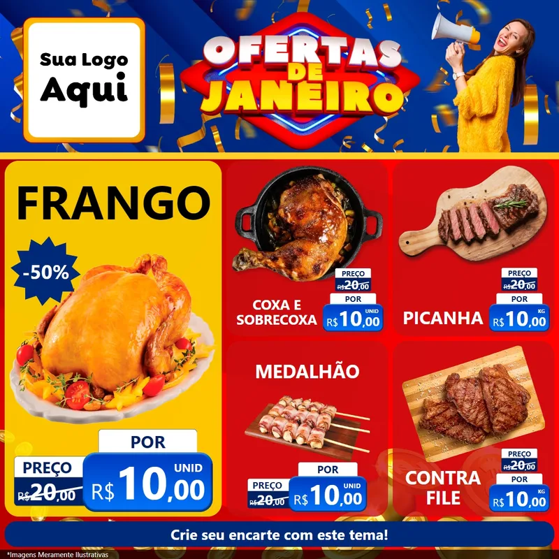 Modelo de Rede Social para Feed Facebook com o tema Ofertas de Janeiro para Assados