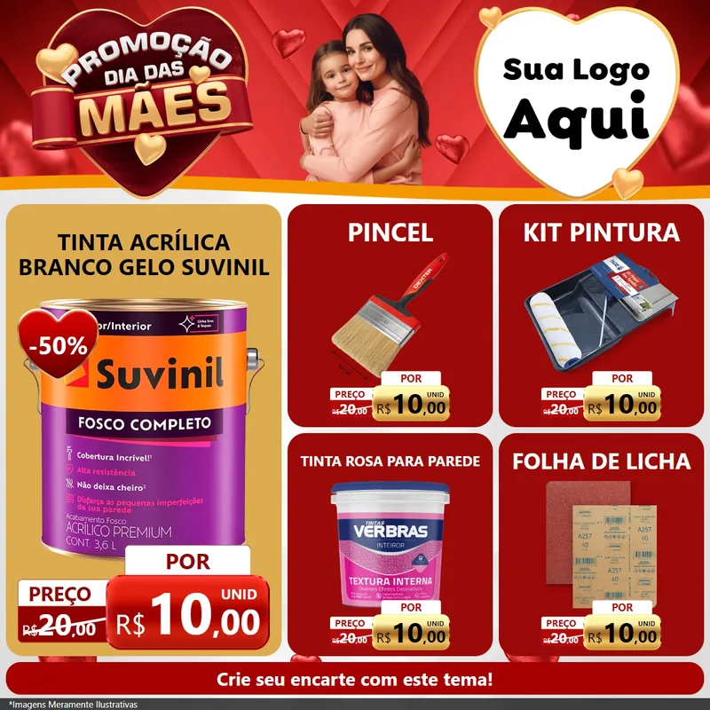 Modelo de Rede Social para Feed Facebook com o tema Promoção Dia das Mães para Tintas e Ferramentas