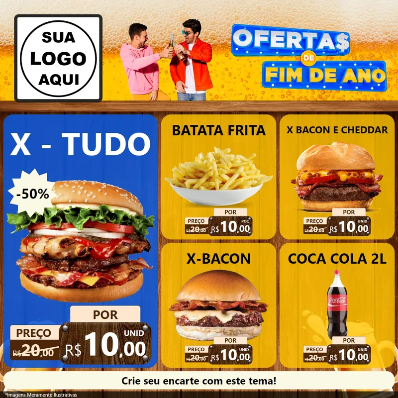 Modelo de Rede Social para Feed Facebook com o tema Ofertas de Fim de Ano para Hamburgueria