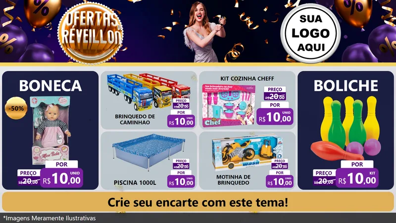 Modelo de TV para TV Horizontal com o tema Ofertas de Réveillon para Brinquedos