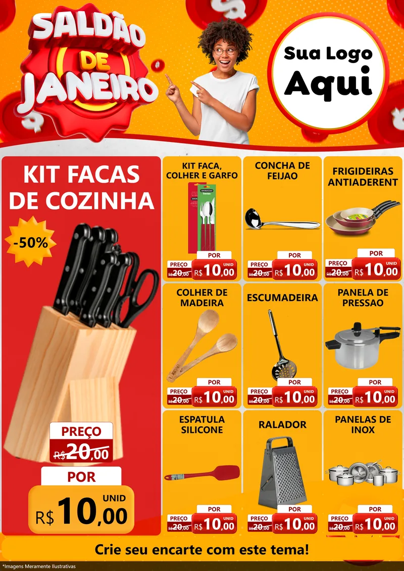 Modelo de Encarte para Encarte A4 Vertical com o tema Saldão de Janeiro para Utilidades Domésticas