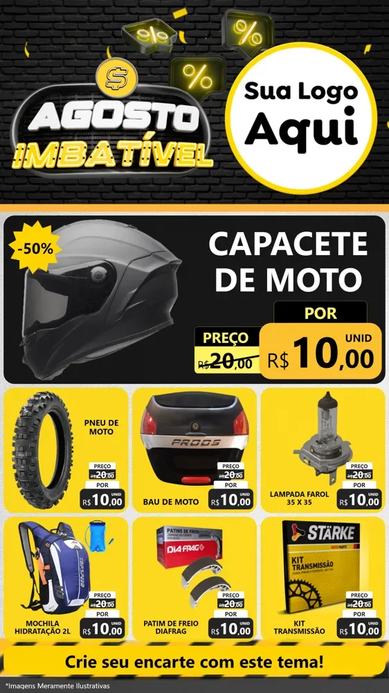Modelo de Rede Social para Stories com o tema Agosto Imbatível para Moto peças