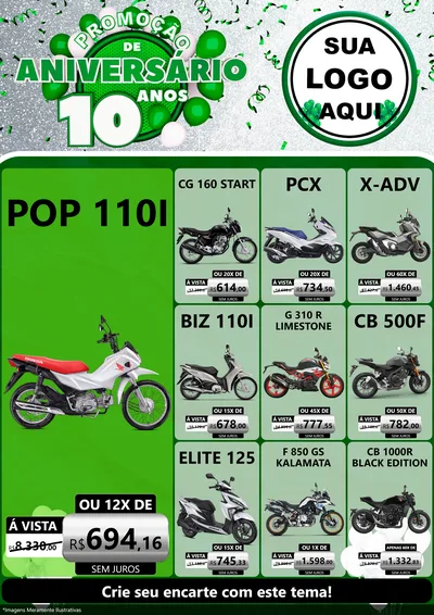 Modelo de Encarte para Encarte A4 Vertical com o tema Promoção de Aniversário - 10 Anos para Concessionaria de Motos