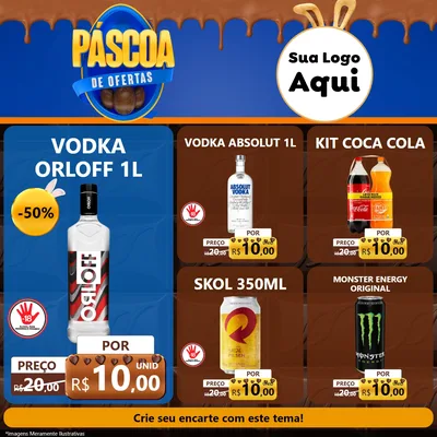 Modelo de Rede Social para Feed Facebook com o tema Páscoa de Ofertas para Distribuidora de bebidas
