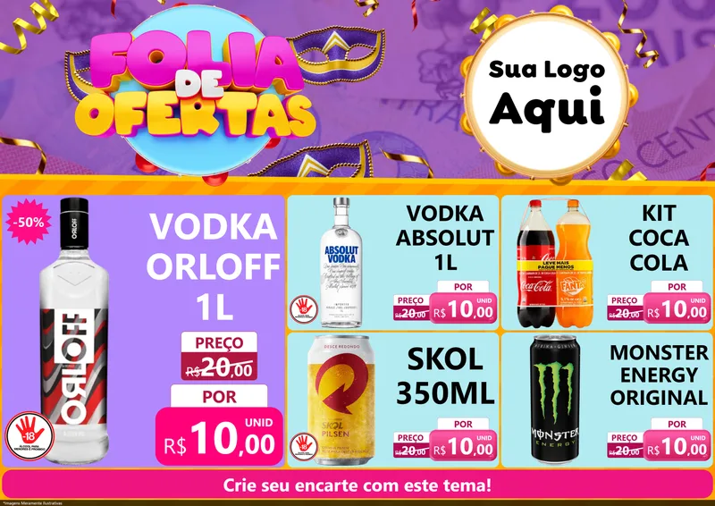 Modelo de Encarte para Encarte A4 Horizontal com o tema Folia de Ofertas para Distribuidora de bebidas
