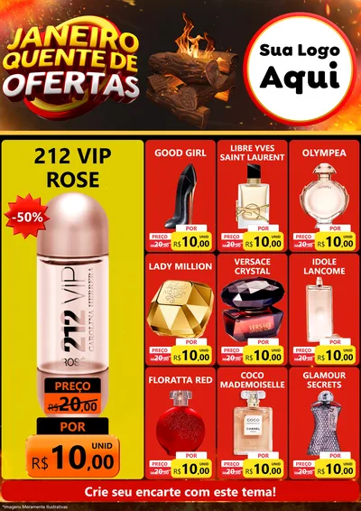 Modelo de Encarte para Encarte A4 Vertical com o tema Janeiro Quente de Ofertas para Perfumes