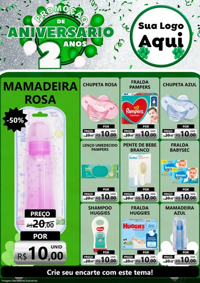 Modelo de Encarte para Encarte A4 Vertical com o tema Promoção de Aniversário - 2 Anos para Bebês