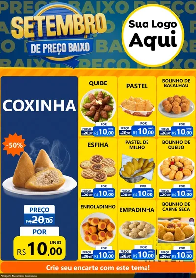 Modelo de Encarte para Encarte A4 Vertical com o tema Setembro De Preço Baixo para Salgadaria