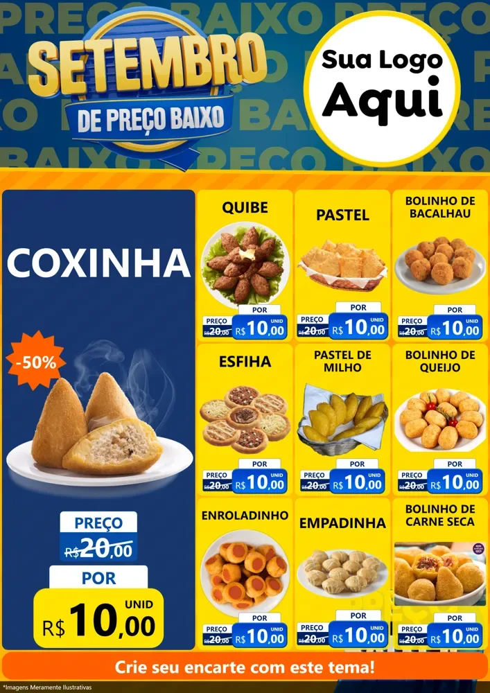 Modelo de Encarte para Encarte A4 Vertical com o tema Setembro De Preço Baixo para Salgadaria