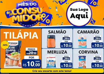Modelo de Encarte para Encarte A4 Horizontal com o tema Mês do Consumidor para Peixaria