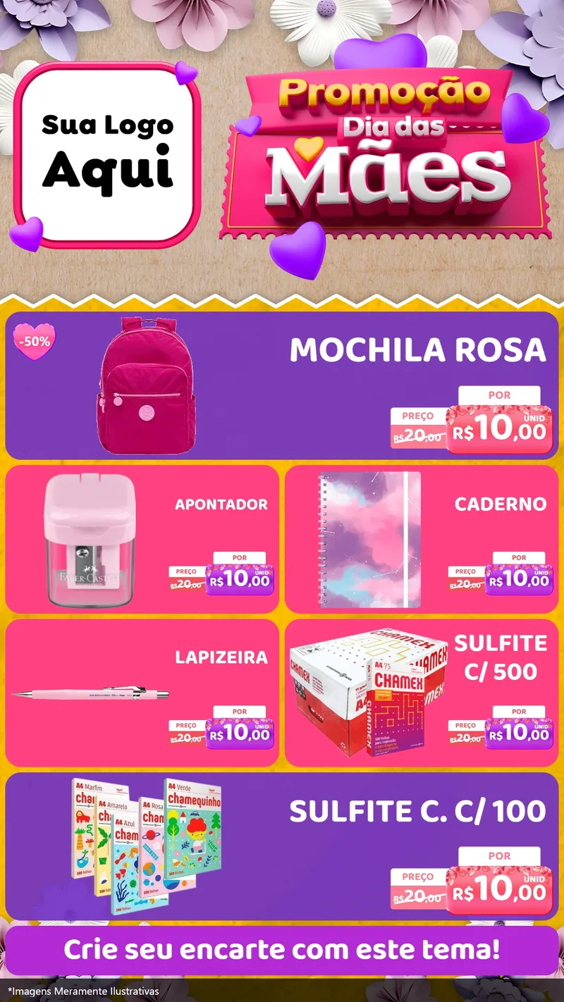 Modelo de TV para TV Vertical com o tema Promoção Dia das Mães para Papelaria