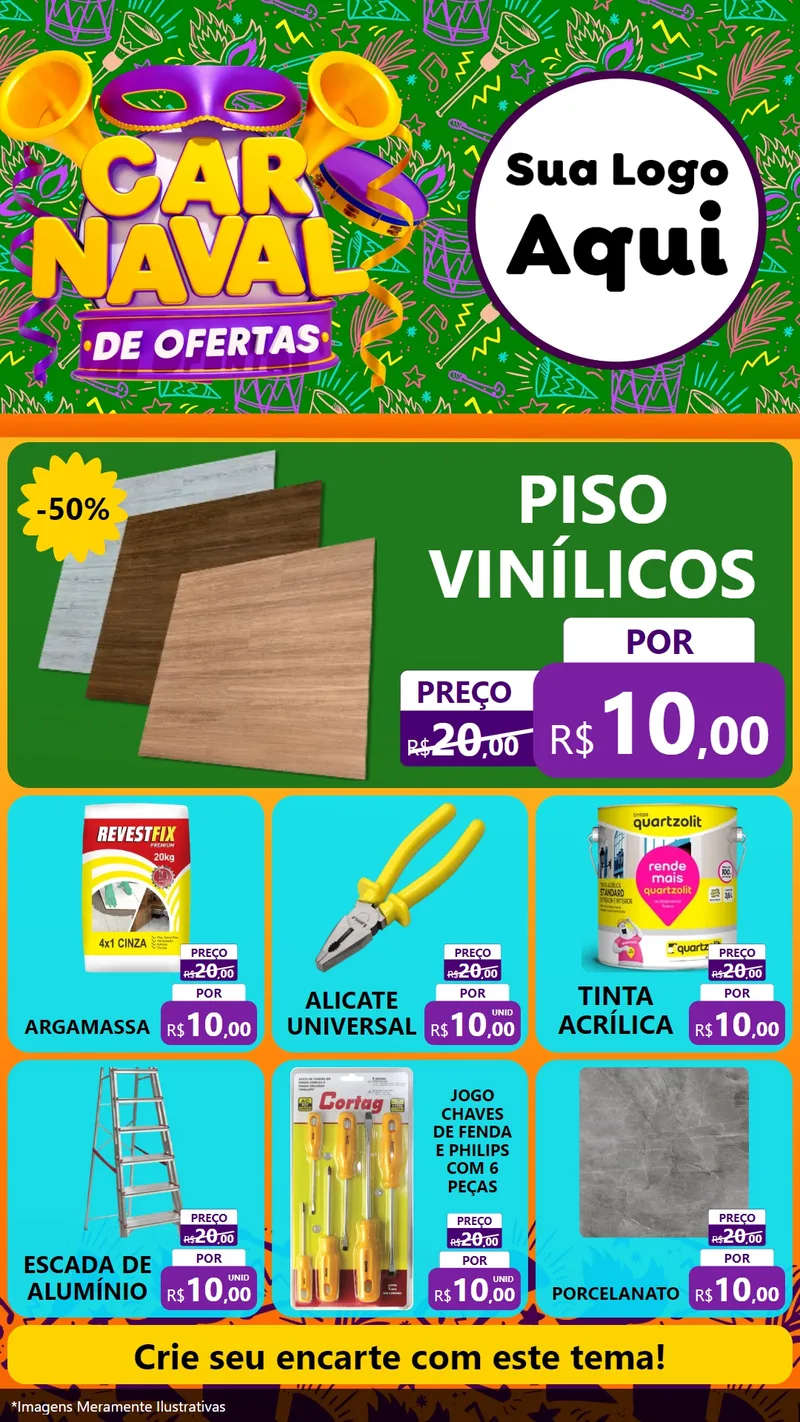 Modelo de Rede Social para Stories com o tema Carnaval de Ofertas para Material para Construção