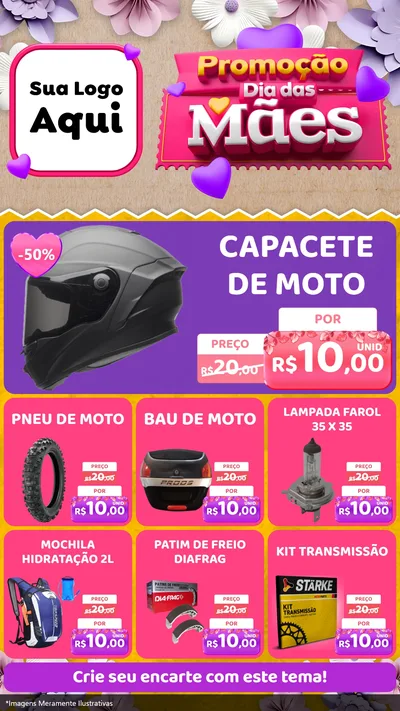 Modelo de Rede Social para Stories com o tema Promoção Dia das Mães para Moto peças