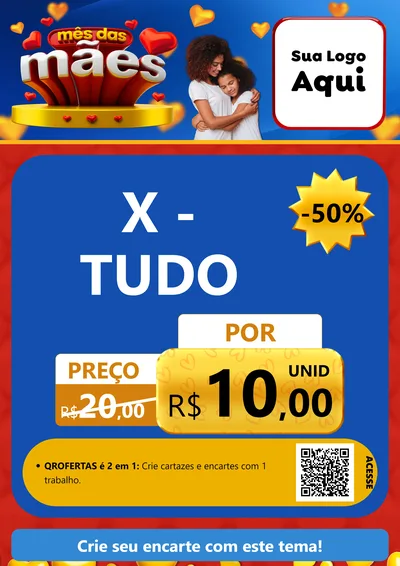 Modelo de Cartaz para Cartaz A4 Vertical com o tema Mês das Mães para Hamburgueria