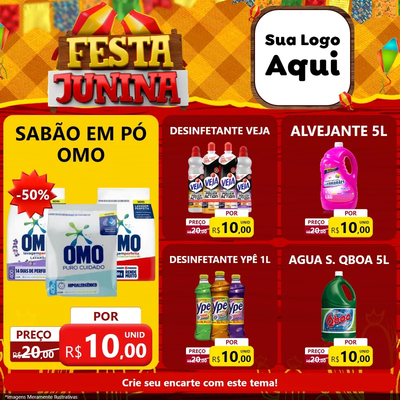 Modelo de Rede Social para Feed Facebook com o tema Festa Junina para Produtos de Limpeza