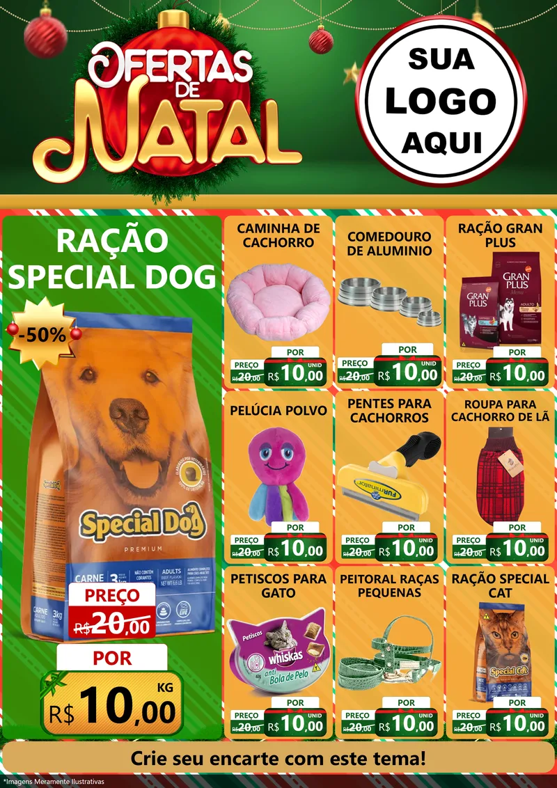 Modelo de Encarte para Encarte A4 Vertical com o tema Ofertas de Natal para Pet Shop