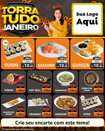 Modelo de Rede Social para Feed Instagram com o tema Torra Tudo Janeiro para Comida japonesa