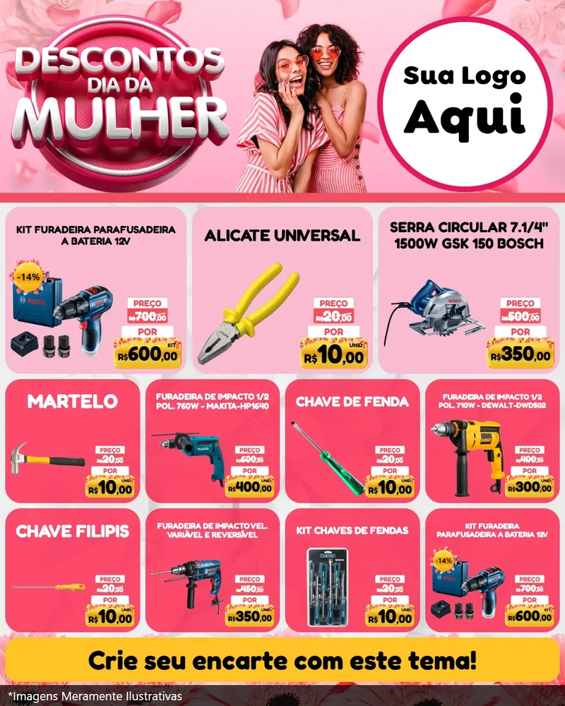 Modelo de Rede Social para Feed Instagram com o tema Descontos Dia da Mulher para Maquinas e Ferramentas