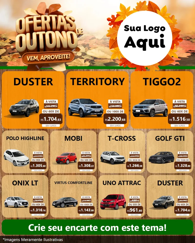 Modelo de Rede Social para Feed Instagram com o tema Ofertas de Outono - Vem, Aproveite! para Concessionaria de Carros
