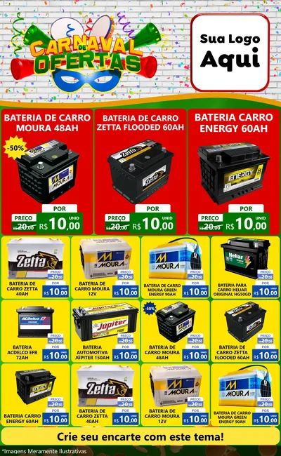Modelo de Encarte para Encarte Grande com o tema Carnaval de Ofertas para Baterias Elétricas