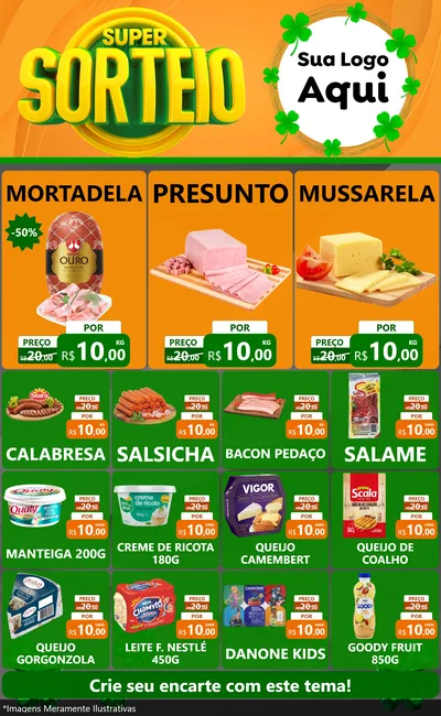 Modelo de Encarte para Encarte Grande com o tema Super Sorteio para Frios e Laticínios