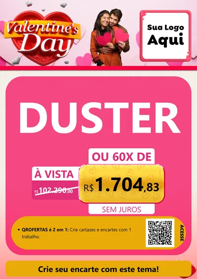 Modelo de Cartaz para Cartaz A4 Vertical com o tema Valentine's Day para Concessionaria de Carros