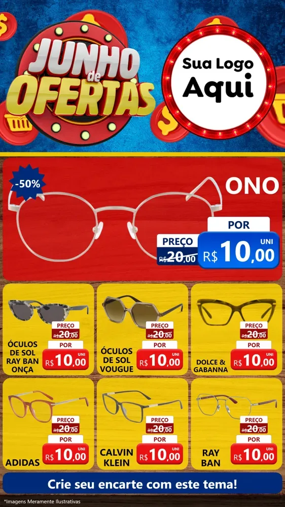 Modelo de Rede Social para Stories com o tema Junho de Ofertas para Óticas