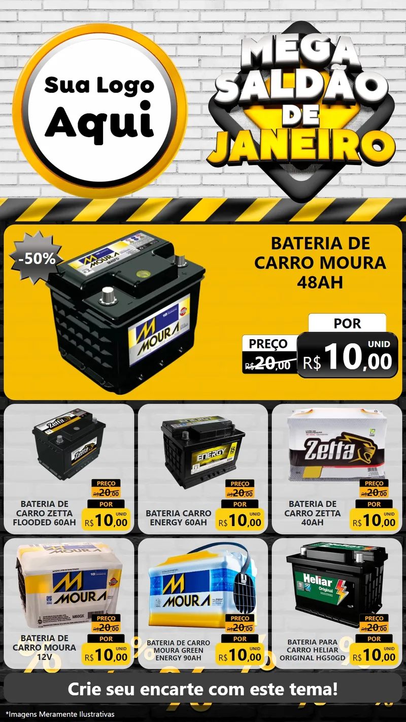 Modelo de Rede Social para Stories com o tema Mega Saldão de Janeiro para Baterias Elétricas