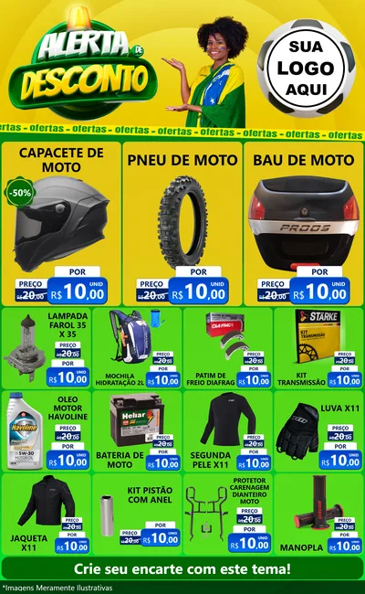 Modelo de Encarte para Encarte Grande com o tema Alerta de Desconto para Moto peças