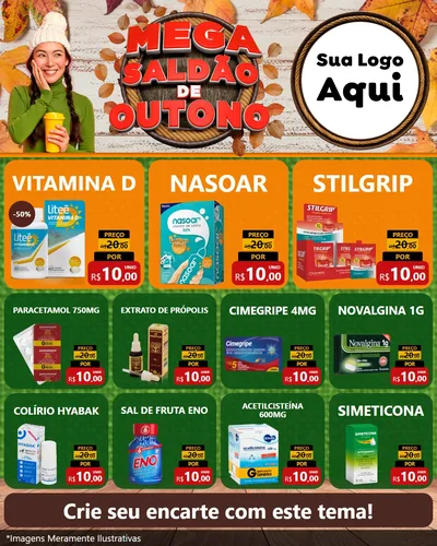 Modelo de Rede Social para Feed Instagram com o tema Mega Saldão de Outono para Farmácia