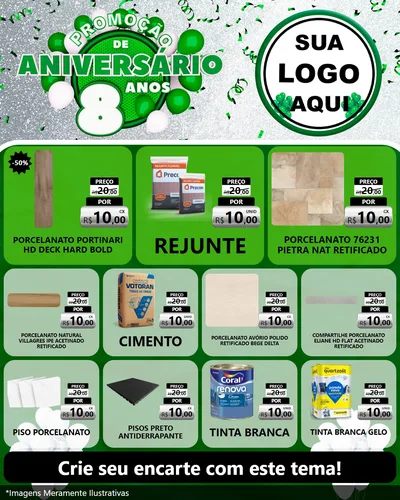 Modelo de Rede Social para Feed Instagram com o tema Promoção de Aniversário - 8 Anos para Pisos e revestimentos