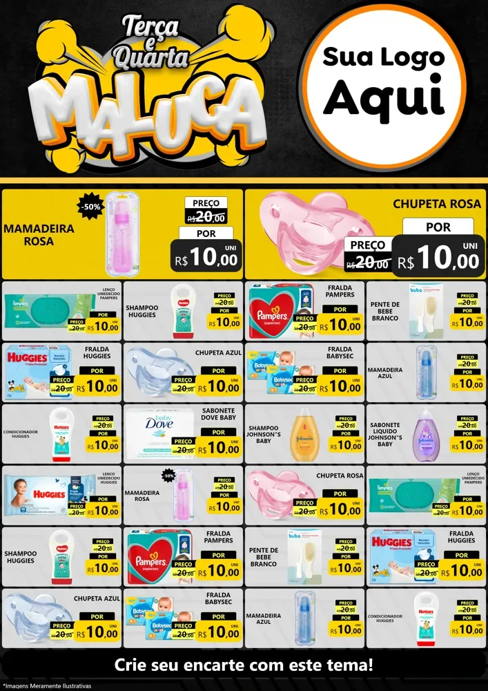 Modelo de Encarte para Encarte A4 Vertical com o tema Terça e Quarta Maluca para Bebês