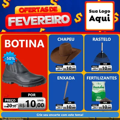 Modelo de Rede Social para Feed Facebook com o tema Ofertas de Fevereiro para Agropecuária