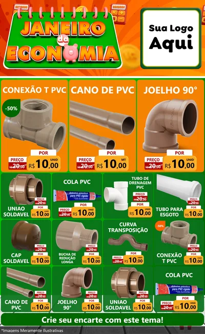 Modelo de Encarte para Encarte Grande com o tema Janeiro da Economia para Tubos e conexões