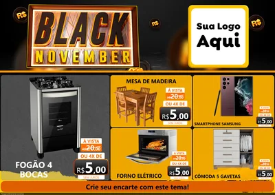 Modelo de Encarte para Encarte A4 Horizontal com o tema Black November para Móveis e Eletro