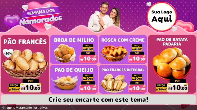 Modelo de TV para TV Horizontal com o tema Semana dos Namorados para Padaria