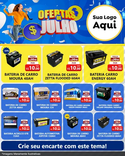 Modelo de Rede Social para Feed Instagram com o tema Ofertas de Julho para Baterias Elétricas