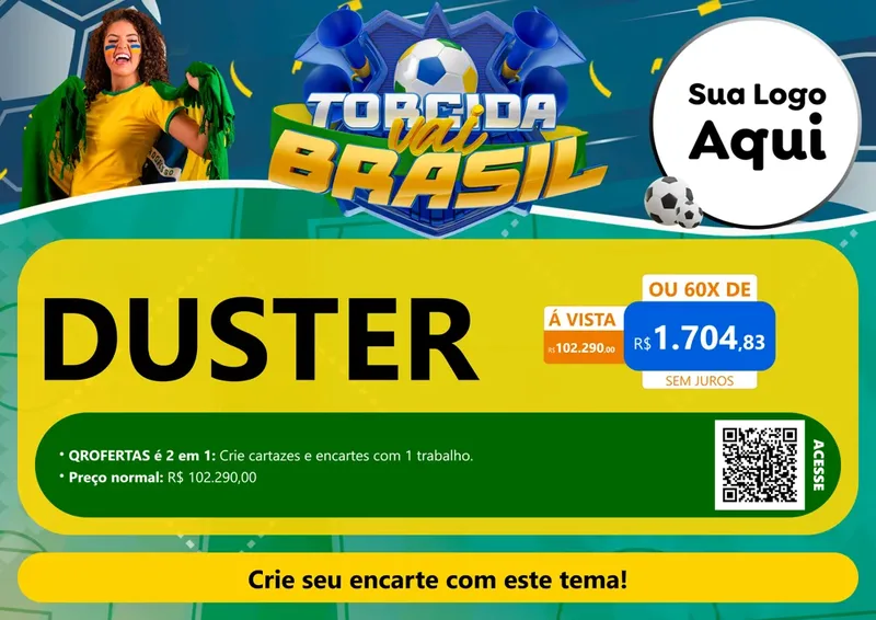 Modelo de Cartaz para Cartaz A4 Horizontal com o tema Torcida Vai Brasil - Copa para Concessionaria de Carros