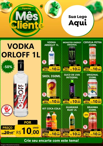 Modelo de Encarte para Encarte A4 Vertical com o tema Especial Mês do Cliente para Distribuidora de bebidas