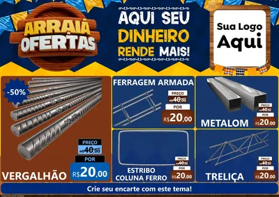 Modelo de Encarte para Encarte A4 Horizontal com o tema Arraiá de Ofertas - Junina para Ferragens