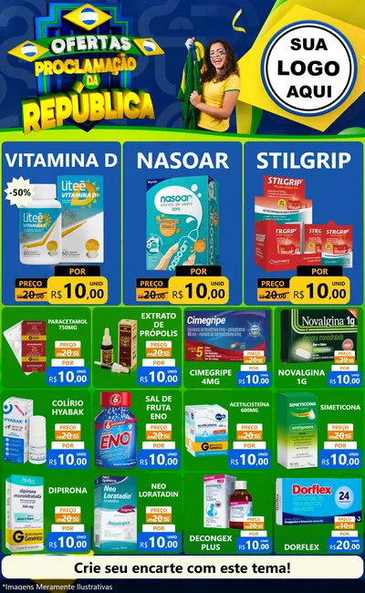 Modelo de Encarte para Encarte Grande com o tema Ofertas Proclamação da República para Farmácia
