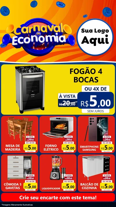 Modelo de Rede Social para Stories com o tema Carnaval da Economia para Móveis e Eletro