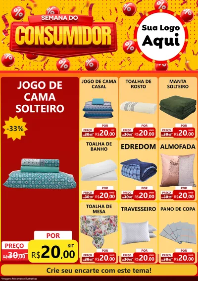 Modelo de Encarte para Encarte A4 Vertical com o tema Semana do Consumidor para Cama, Mesa e Banho