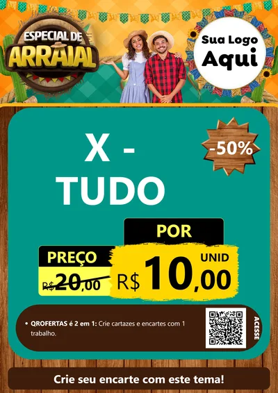 Modelo de Cartaz para Cartaz A4 Vertical com o tema Especial De Arraial para Hamburgueria