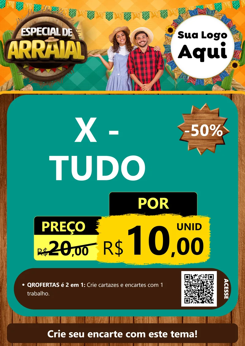 Modelo de Cartaz para Cartaz A4 Vertical com o tema Especial De Arraial para Hamburgueria