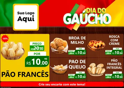Modelo de Encarte para Encarte A4 Horizontal com o tema Dia do Gaúcho para Padaria